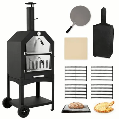 Wood Fired Pizza Oven Pizza Maker Grill with Wheels Waterproof Cover Outdoor - Image 1 of 4