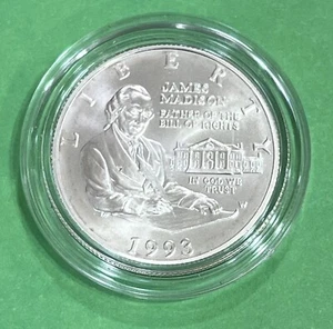 1993-W James Madison Bill of Rights Commemorative Silver Half Dollar BU, W/ CASE - Picture 1 of 4
