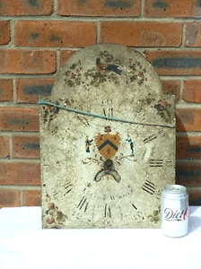 18thC WOLVERHAMPTON Enamel Long Case Clock Dial Hand Painted Bird Coat of Arms - Picture 1 of 9