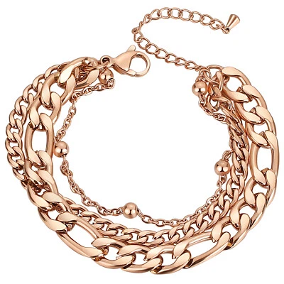 Hombre Mujer Cubano Figaro Capa Cadena Acero Inoxidable Pulsera Ajustable 6.3"-8.3" Foto 1 de 4