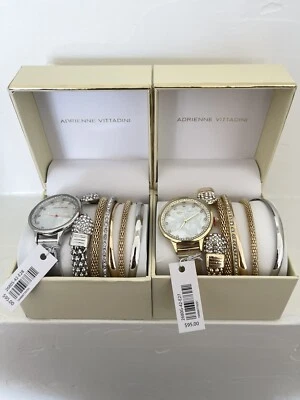 TWO Adrienne Vittadini Watch Bracelet Set Silver And Gold Tones - Image 1 of 3