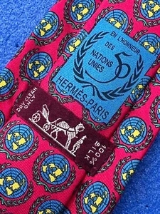 Authentic HERMES 7579 SA 50 Year EN L'HONNEUR NATION UNIES Design Necktie Tie - Picture 1 of 14