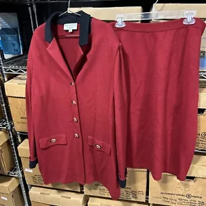 Gorgeous St John Evening Jacket & Skirt Suit Set Red & Black 14 Sh - Picture 1 of 10