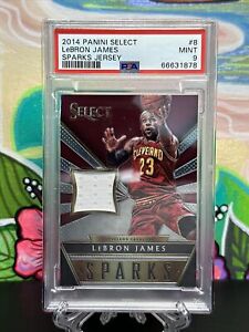 Lebron James Panini Select Basketball Sparks 2014-15 Jersey Patch/149 Cavs PSA 9