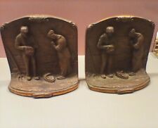 Hubley Cast Iron Copper Finish Bookends Farmers Praying for Autumn Harvest