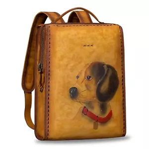 Genuine Leather Backpack Men Women Hand Painted Leather Knapsack Rucksack Laptop - Picture 1 of 7