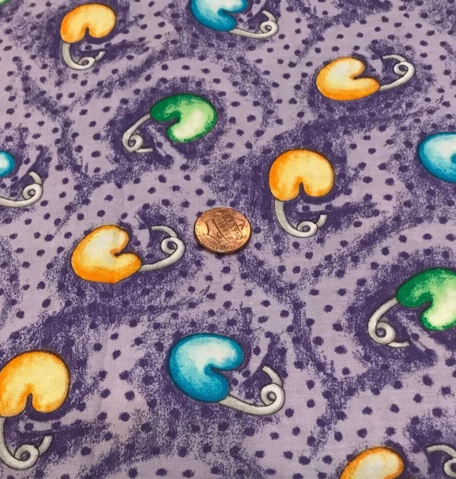 Colorful Heart-Shaped Safety Pins*Dotted Tonal Purple*R.E.D. *100% Cotton*21"x8" - Image 1 of 4