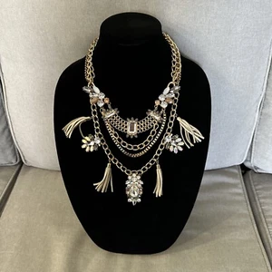 Super Sparkling Crystal Rhinestone Statement Runway Black & Silvertone Necklace - Picture 1 of 6