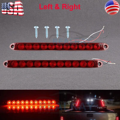 2x 16" Red 11 LED Sealed Truck Trailer Strip Brake Rear Stop Turn Tail Light Bar - Image 1 of 4