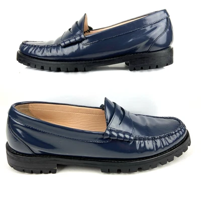 Mocasines J Crew Winona con suela Penny para mujer 10 cuero Spazzolato azul grueso Foto 1 de 4