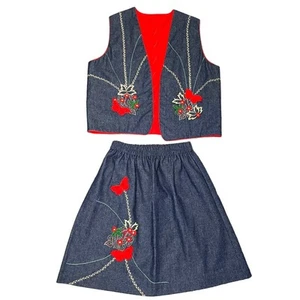 Handgefertigte bestickte Denim Blumen Weste und Rock Set Boho - Bild 1 von 16