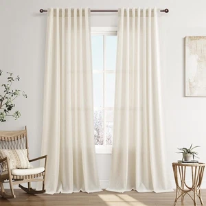 Cream Natural Back Tab Rod Pocket Linen Curtains 108 Inches Long 2 Panels for... - Picture 1 of 8