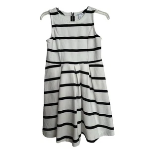 Nordstrom White Black Stripe Zip Pockets Sleeveless Girl's Dress Size XL 14/16 - Picture 1 of 10