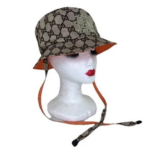 Gucci North Face Bucket Hat GG Canvas Brown Orange Made in Italy Sz M Unisex - Picture 1 of 15