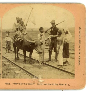 Hast du einen Pass?  Szene an der Schusslinie Spanisch Amerikanischer Krieg Kilburn Stereoview  - Bild 1 von 3