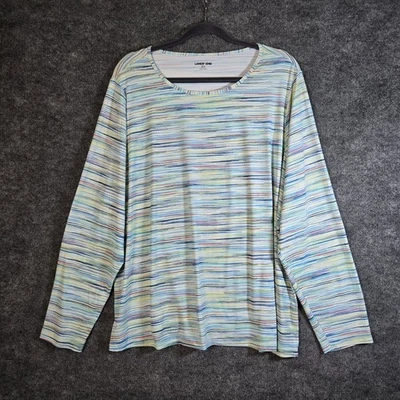 Camiseta Lands End para mujer 2X verde azul a rayas jersey tejido UPF protección contra erupciones natación Foto 1 de 4