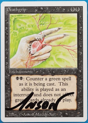 Deathgrip Revised NM Black Uncommon SIGNED MAGIC MTG CARD (ID# 505039) ABUGames - Image 1 of 2