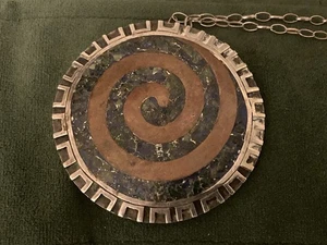 Vintage ungewöhnliche Sterlingsilber Mikro Mosaik und Kupfer Brosche Anhänger Halskette - Bild 1 von 8