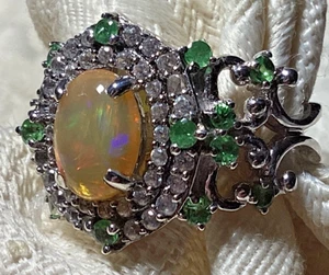 Ring Vintage Feueropal grün Chromdiopsid weißer Topas Sterling Größe 8 - Bild 1 von 9