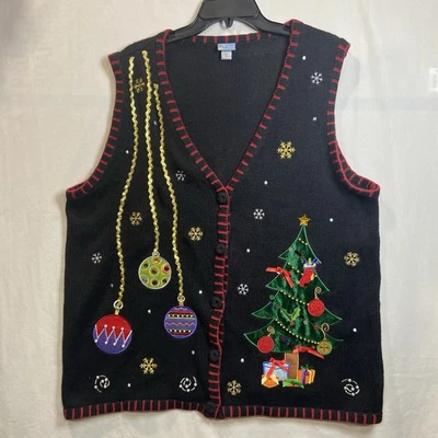 Holiday Editions Christmas/Holiday Button Front Vest Size 1X Tree Ornaments - Image 1 of 4