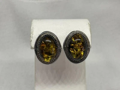 PENDIENTES OVALADOS VINTAGE PLATA ESTERLINA Y ÁMBAR BÁLTICO   Foto 1 de 4