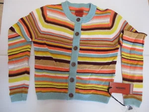 MISSONI FOR TARGET Girl's Orange Blue Multicolor Stripe Cardigan Sweater Sz M - Picture 1 of 2