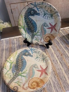 4) Pier 1 Spikey Seahorse Melamine 9" Plates Sealife Coastal Beach Ocean New - Picture 1 of 7