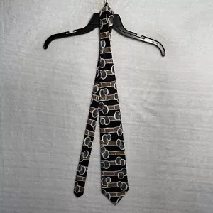 Vtg Zylos George Machado Pure Silk Tie Mens Classic Designer Beige Black - Picture 1 of 5