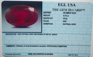 EGL USA CERTIFIED OVAL CUT RED NATURAL RUBY 0.76 CT GEMSTONE JULY BIRTHSTONE - Picture 1 of 4