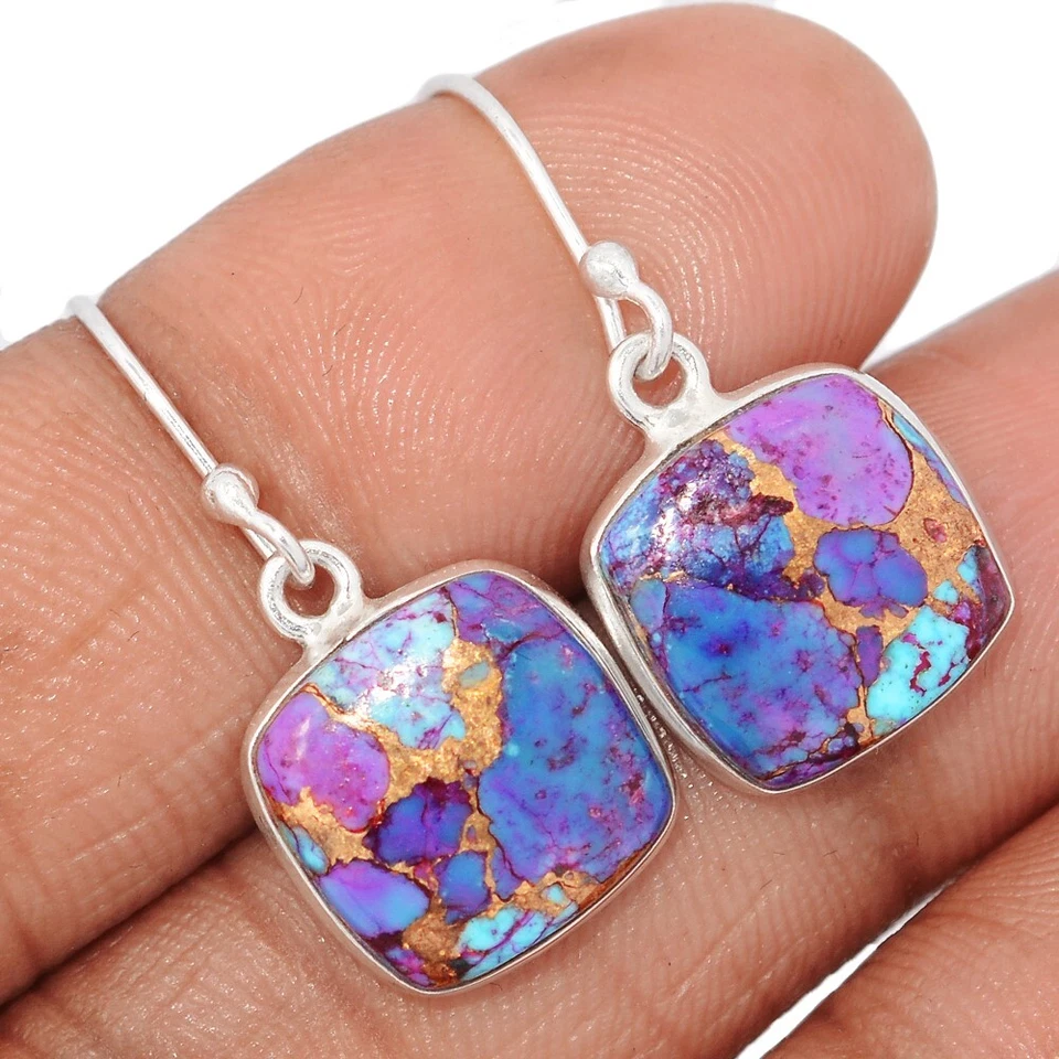 Brincos compostos de cobre roxo com azul turquesa prata 925 joias CE46403 - Imagem 1 de 1