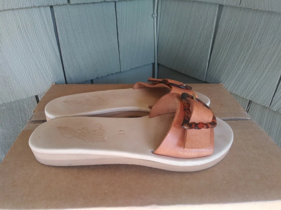 ANCIENT GREEK SANDALS Aglaia Brown Leather Slides Size 37 - Image 1 of 4