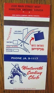 CURLING CLUB SPORTS MATCHBOOK COVER: WENTWORTH HAMILTON, ONTARIO MATCHCOVER -D21 - Picture 1 of 1