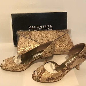 Ladies Shoes. With Matching Bag, Valentina Russo, Gold, RRP £155 ,Uk 4.5,Eu 37.5 - Picture 1 of 12
