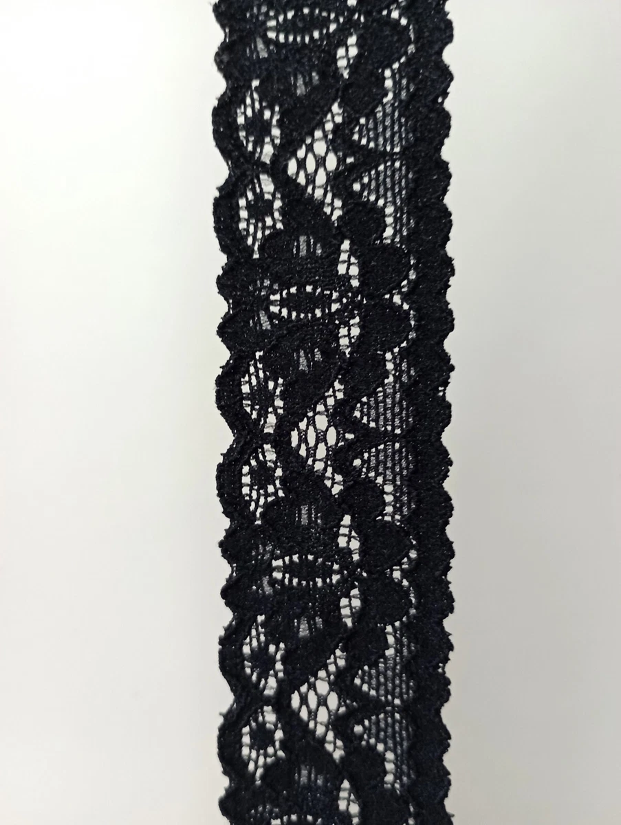 Trimming Shop Encaje Punto Con Diamante Ojales - Bordado Puntilla Para Costura, Confección O Cortina Recortes 40mm Wide L45 By (1 Metro) - Negro, 40mm