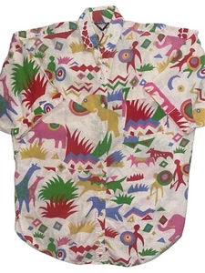 Vintage Andrew Sport Button Up Polo Shirt Geometric All Over Colorful Tribal Art - Picture 1 of 12