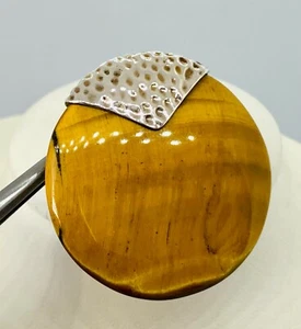 Signed WK Whitney Kelly 925 Sterling Silver & Tiger's Eye Disc Pendant/Enhancer - Picture 1 of 3