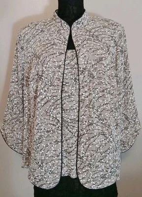 Alex Evenings 女式米色黑色白色装饰 2 件套 2x 码 — 第 1/4 张图片