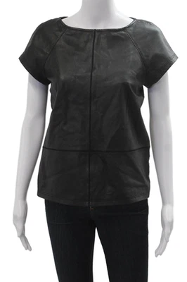 Alice + Olivia Women Biker Leather Blouse Black Short Sleeve Size S - Image 1 of 4