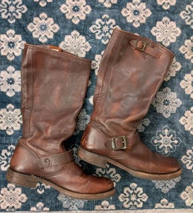 Frye Veronica Tall Slouch Boots Women’s 10B Dark Brown Leather Biker Riding - Picture 1 of 12