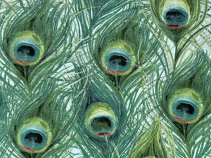 RARO David Textiles Diseñador Manzana Salvaje PLUMAS DE PAVO REAL 100% Algodón Cuarto Graso - Imagen 1 de 3