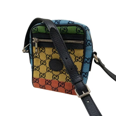 Bolsa de ombro de lona GUCCI GG amarela azul vermelha - Imagem 1 de 4