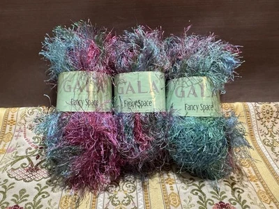 Gala Fancy Space Eyelash Yarn Multi Color 1.41 oz 61 Yards LOT of 3 Pink Blue - Image 1 of 4