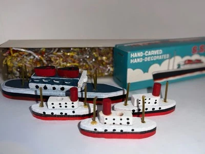 Vintage Birthday Cruise Ship Tug Boats Candle Holder Set Wood Candle Toppers - Image 1 of 3