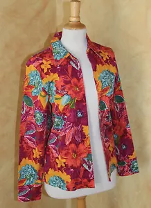 Coldwater Creek Luminoso Art-To-Wear Tropicale Floreale Aperto Cotone Twill Sz S - Foto 1 di 5
