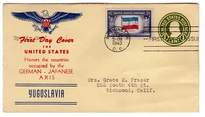 #917 Yugoslavia 1943 FDC Overrun Nations - Scarce Cachet - Image 1 of 2