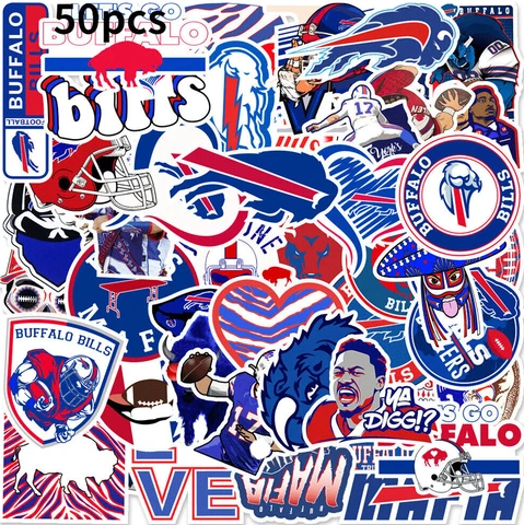 50pcs Buffalo Bills Stickers Suitcase Laptop Water Bottle Football Fridge Decal Cover