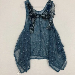 NWT Vintage Evelyn & Arthur Blue Crochet Ruffle Arty Wool Blend Tunic Large Boho - Picture 1 of 12