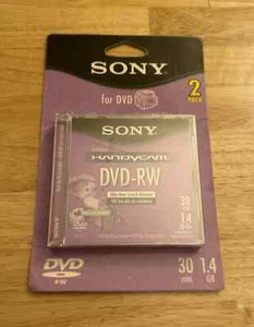 2x Sony Handycam Blank DVD-RW Camcorder Discs: 30 Minute 1.4 GB Re-recordable - Picture 1 of 4