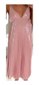 BNWT ZARA Pink Sequin Pleated Midi Dress - Picture 1 of 4