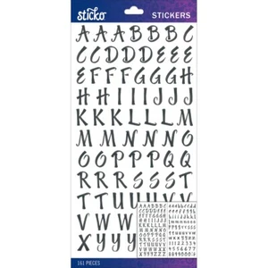 STICKO ALPHABET STICKERS - BLACK BRUSH - SMALL - Approx 14mm - 2 SHEETS - Picture 1 of 1